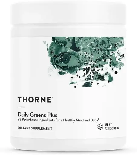 [9090116] THORNE Daily Greens Plus - Comprehensive Greens Powder with Matcha, Spirulina, Moringa and Adaptogen, Mushroom and Antioxidant Blends - Refreshing, Mint Flavor 7.2 Oz - 30 Servings 