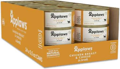 [9090123] Applaws Wet Cat Food, 24 Count, Limited Ingredient Canned Wet Cat Food, Chicken Breast with Cheese in Broth, 5.5oz Cans 