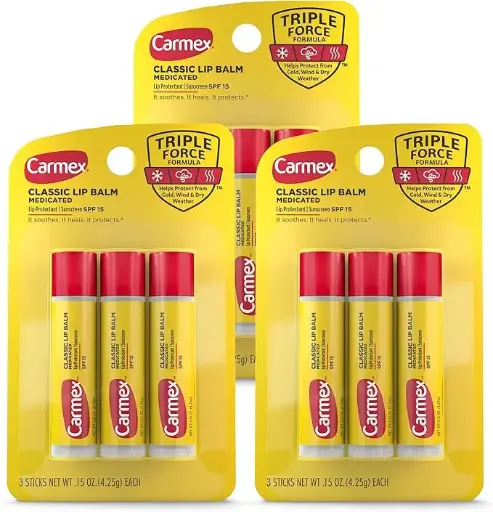 [3453453452] Carmex Classic Medicated Lip Balm Sticks, Lip Moisturizer for Chapped Lips, 9 Count (3 Packs of 3) 