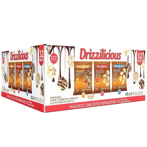 [23453454334] Drizzilicious Mini Rice Cakes Variety Pack - Rice Crisps, Healthy Snack for Adults and Kids, Flavored Rice Cakes, Vegan, Gluten Free, Allergen Free, Only 90 Calories Per Bag - .74 oz (Pack of 32) 
