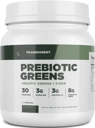 [9090125] Transparent Labs Prebiotic Greens - Greens Superfood Powder & Antioxidants Supplement with Organic Spirulina, Organic Chloerra, Organic Acacia Powder, & Green Banana Powder - 30 Servings, Unflavored 