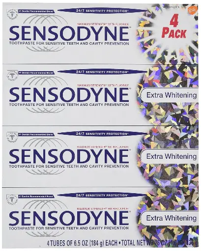 [565765447] Sensodyne Extra Whitening Fluoride Toothpaste for Sensitive Teeth, 4 ct, 26 Oz 