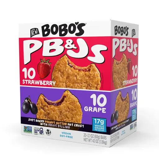 [768566795] Bobo's Peanut Butter and Jelly Oat Snack Variety Pack, 10 Grape Flavored, 10 Strawberry Flavored, Healthy Everyday Snack 