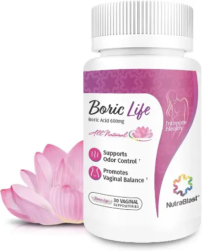 [252528] NutraBlast Boric Acid Vaginal Suppositories - 100% Pure Made in USA - Boric Life Intimate Health Support (30 Count) 