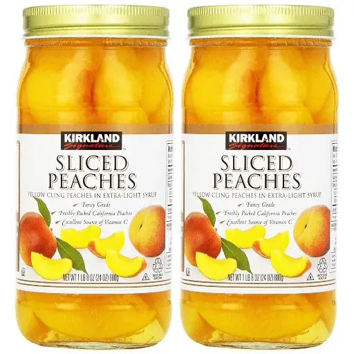 [9090146] Kirkland Signature Sliced Peaches, 24oz Glass Jar (Pack of 2, Total of 48 Oz) 