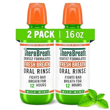 [909017] TheraBreath Fresh Breath Mouthwash, Mild Mint Flavor, Alcohol-Free, 16 Fl Oz (2-Pack) 