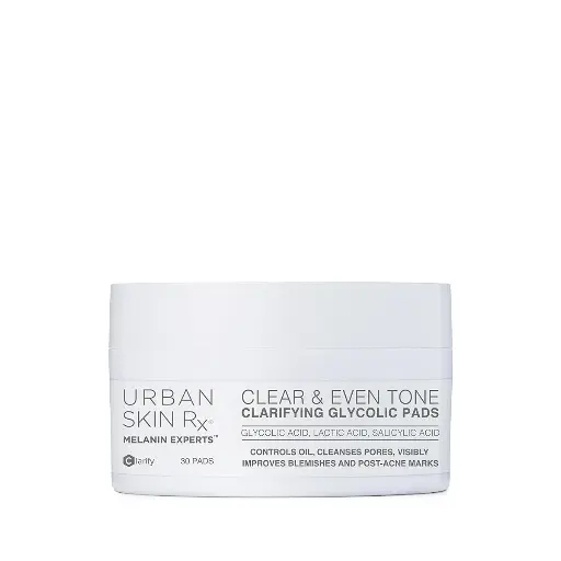 [9090154] Clear & Even Tone Clarifying Glycolic Pads | Urban Skin Rx® | Powerful Formula Targets Blemishes, Removes Excess Oil and Evens Skin Tone, Formulated with Glycolic, Salicylic and Lactic Acids | 30 Pads 