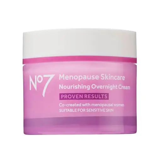 [9090155] No7 Menopause Skincare Nourishing Overnight Cream - Hydrating Hyaluronic Night Cream for Dry, Sensitive Menopausal Skin - Skin Firming Lipids, Ceramides + Soy Isoflavones (50 ml) 