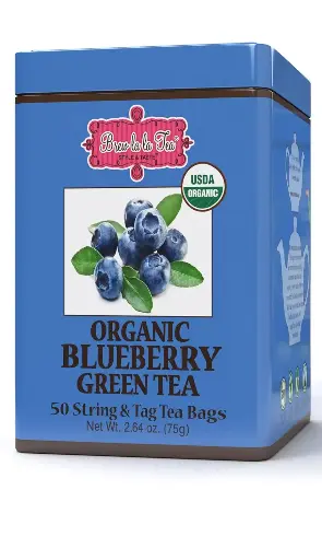 [212105] Brew La La Organic Green Tea - Natural Blueberry Flavor - 50 Double Chambered Bags - Low Caffeine Gourmet Tea - Certified Organic 