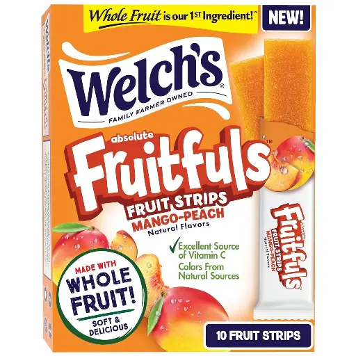 [212107] Welch’s Absolute Fruitfuls Fruit Strips, Mango Peach Flavored Fruit Leather, Tasty Dried Fruit Snacks for School Lunches, Mango Peach, 0.5oz (Pack of 10) 
