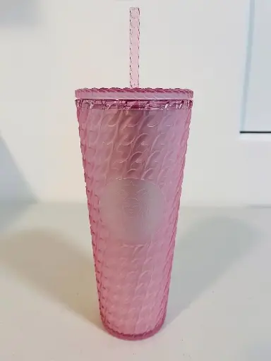 [212109] Starbucks Plastic Cold CUP Cherry Blossom Pink Chain Soft Touch Ice Tumbler 24oz Venti Size 