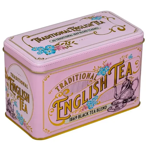[212118] New English Teas Vintage Victorian Tea Tin with 40 Fine 1869 Blend English Teabags (Pink) 
