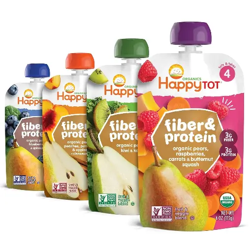 [9090172] Happt Tot Organics Stage 4 Baby Food Pouches, Gluten Free, Vegan Snack, Fiber & Protein Fruit & Veggie Puree, Fruit & Veggie Variety Pack, 4 Ounce (Pack of 16) 