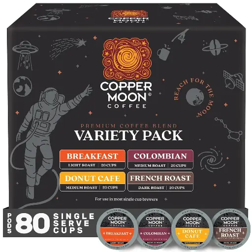 [9090173] Copper Moon Single Serve Coffee Pods For Keurig K-Cup Brewers, Light Medium & Dark Roast, Variety Pack, 80 Count 