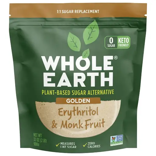 [43535452311] Whole Earth, Plant-Based Sugar Alternative - Golden Sweetener Erythritol & Monk Fruit, Zero Calories, No Artificial Colors and Keto Friendly (32Oz / 2Lb) 