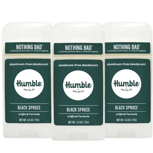 [9090182] HUMBLE BRANDS Original Formula Aluminum-free Deodorant. Long Lasting Odor Control with Baking Soda and Essential Oils, Black Spruce Deodorant, 2.5 oz, 3 Pack 