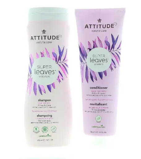 [9090183] ATTITUDE Super Leaves Moisture Rich Shampoo & Conditioner Bundle With Quinoa, Vitamin B5, Jojoba, Indian Cress, Watercress & Jasmine, Guava, 16 + 8 Fl Oz, 2 Count 