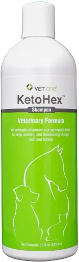 [9090185] KetoHex Cat and Dog Shampoo - 16 oz Anti Bacterial Cat & Dog Flea And Tick Treatment, For Sensitive Skin Infections & Lesions, Protects & Moisturizes, Antifungal Treatment For Dogs & Cats - VetOne 