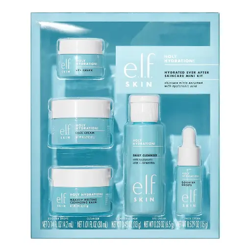 [25253009] e.l.f. SKIN Hydrated Ever After Skincare Mini Kit, Cleanser, Makeup Remover, Moisturiser & Eye Cream For Hydrating Skin, Airplane-Friendly Sizes 