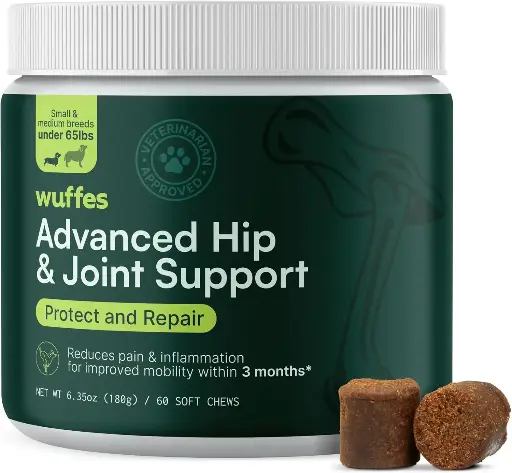 [25253013] Wuffes Chewable Dog Hip and Joint Supplement for Small & Medium Breeds - Glucosamine & Chondroitin Chews - Dog Joint Supplements & Vitamins - Extended Joint Care - 60 Ct 