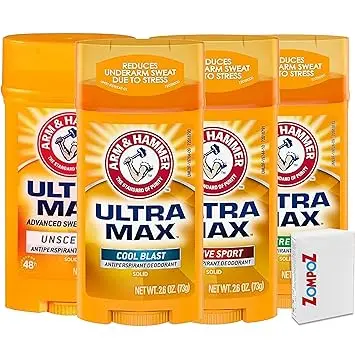 [222217] Variety Deodorant for Men, 4 Pack, Ultramax Invisible Solid Antiperspirant Stick Assorted Scents, Active Sport, Unscented, Fresh, Cool Blast 2.6 Ounce Each